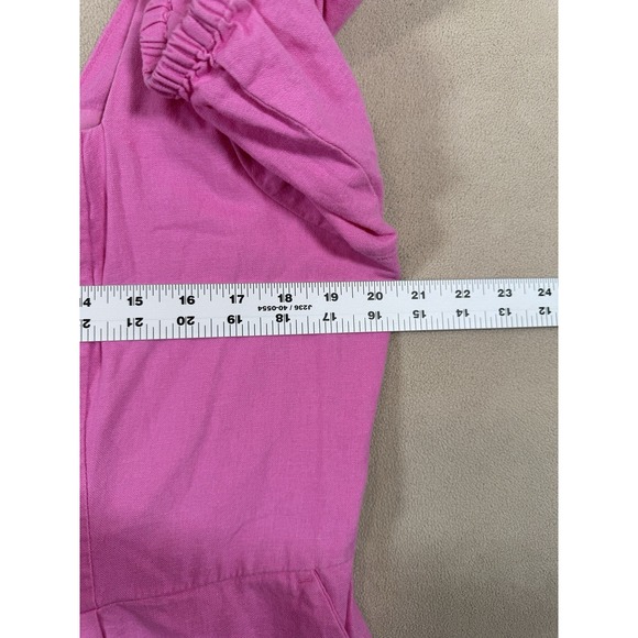 OLD NAVY Puff Sleeve Linen-Blend Dress Pink Button Front w/Pockets XL Babydoll - Picture 4 of 7